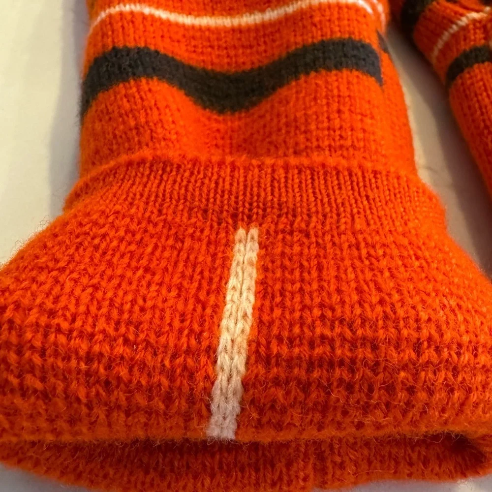 Hand Crafted Red/Orange and Black Fleece Lined Mitten Winter Holiday OS
